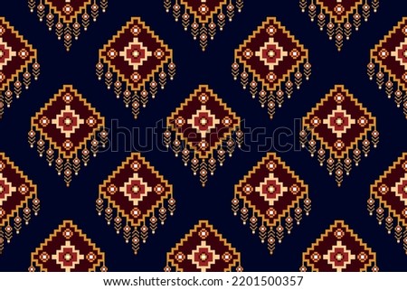 Geometric ikat ethnic decoration seamless pattern design. Aztec fabric carpet boho mandalas textile decor wallpaper. Tribal native motif traditional embroidery decorating vector illustrated background