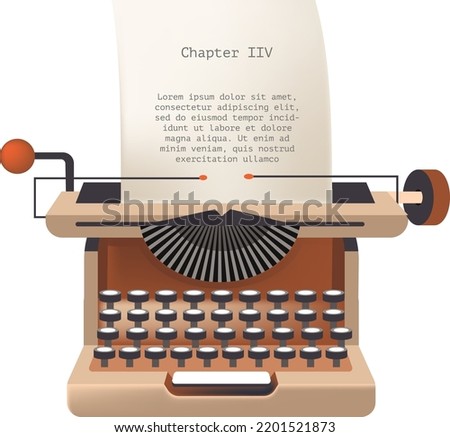 Retro or vintage typing machine, isolated journalist or writer publication. Printing and broadcasting, creating written material. Devices and gadgets from old times. Vector in flat style illustration Royalty-Free Stock Photo #2201521873