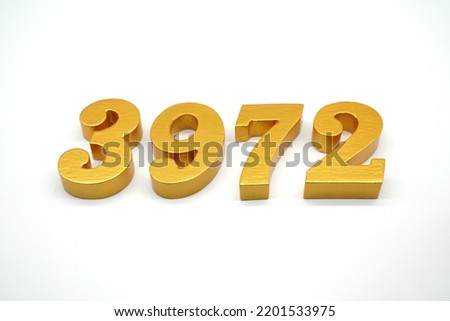   Number 3972 is made of gold-painted teak, 1 centimeter thick, placed on a white background to visualize it in 3D.                               