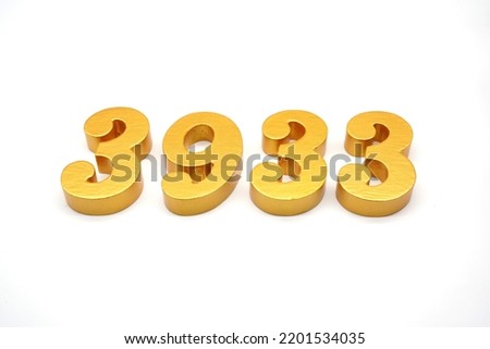     Number 3933 is made of gold-painted teak, 1 centimeter thick, placed on a white background to visualize it in 3D.                              