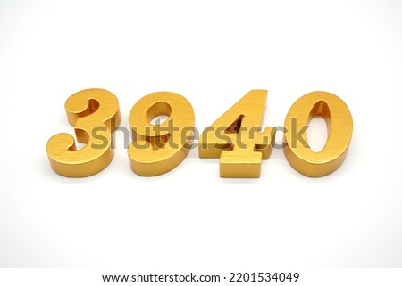   Number 3940 is made of gold-painted teak, 1 centimeter thick, placed on a white background to visualize it in 3D.                               