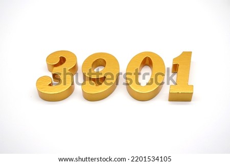      Number 3901 is made of gold-painted teak, 1 centimeter thick, placed on a white background to visualize it in 3D.                               