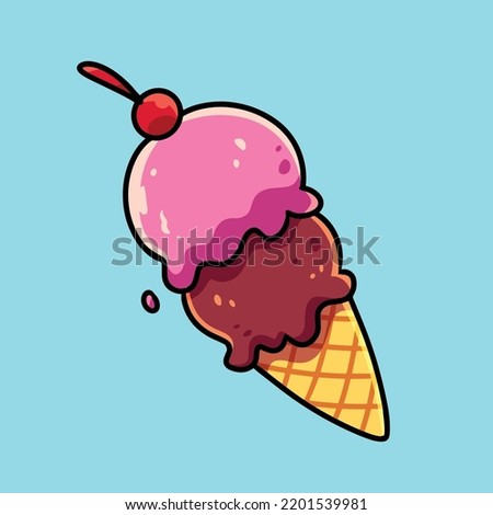 cute delicious ice cream cartoon illustration