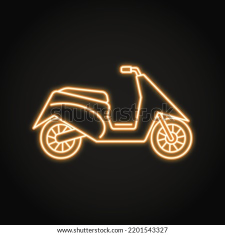 Neon moto scooter icon in line style. Vector illustration.