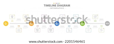 Infographic template for business. 12 Months modern Timeline diagram calendar with 4 quarter topics, presentation vector infographic. Royalty-Free Stock Photo #2201546461