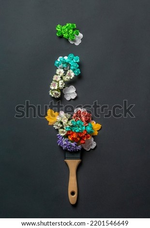 fresh new trendy design with painting brush and colorful flowers 