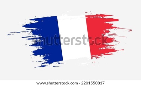 Hand drawn brush stroke flag of France. Creative national day hand painted brush illustration on white background