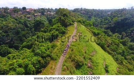 Aerial view of Campuhan Ridge Walk in Ubud, Bali. It is a beautiful walk which is filled with greenery and hills. It's more of a jungle or forest walk Royalty-Free Stock Photo #2201552409