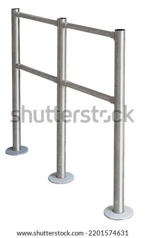 Chromium metal fence with handrail on white background