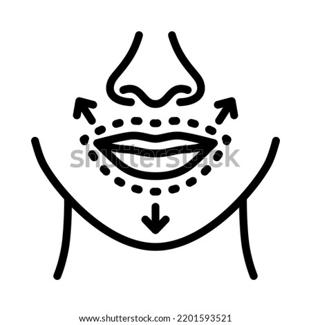 Lips surgery outline icons. Cosmetic surgery on lips with dotted lines. For plastic surgery clinic, medical and beauty publications. Vector Illustration. Royalty-Free Stock Photo #2201593521
