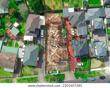 Construction of Brick Veneer town houses in Suburban Melbourne Victoria Australian Suburbia  Royalty-Free Stock Photo #2201607285