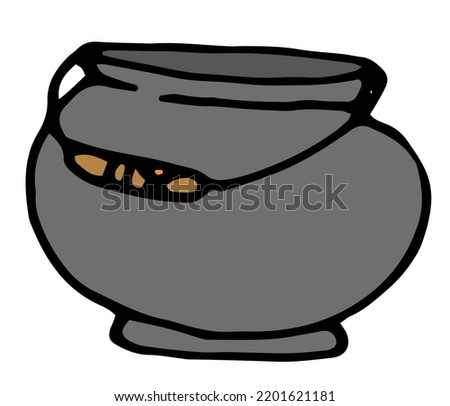 The cauldron is empty for Halloween. vector isolated element of a grey witch's cauldron with a pen drawn by hand in the style of doodles with a black outline on white for a design template Vector 