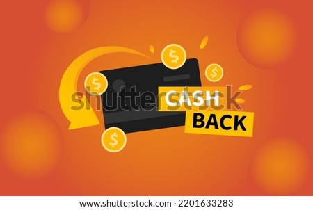 Vector cashback banner with debit card and arrow. Business cash back banner with gradient background. Return of money from purchases. Modern cashback banner. 
