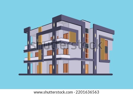 Modern flat commercial building, house building vector icon illustration. Building and landmark design concept.