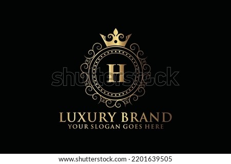 letter Initial H elegant luxury monogram logo or badge template with scrolls and royal crown, perfect for luxurious branding projects
