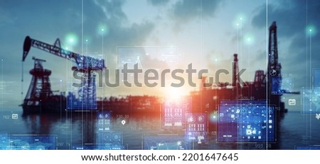 Offshore oil field and technology. Wide image for banners, advertisements. Royalty-Free Stock Photo #2201647645