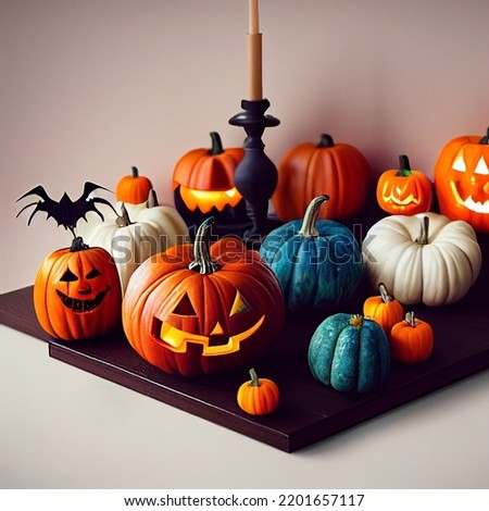 Halloween pumpkin decorations. Happy Halloween party background.