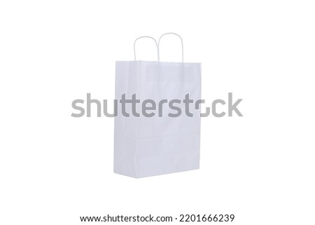 White paper shopping bags isolated on white background.
Eco-friendly white paper bag isolated