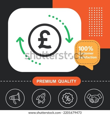 Pound, currency, exchange icon. With orange and black background.