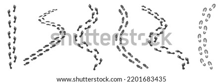 Human feet traces. Foot steps silhouettes, footstep trail track walk people footprint hiking travel path barefoot or sneaker, isolated footmark pattern, vector illustration of imprint human footprint Royalty-Free Stock Photo #2201683435