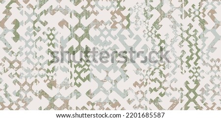 Seamless pattern in patchwork style. Embroidered print for carpet, textile, wallpaper, wrapping paper. Ethnic and tribal motifs. Handwork. Vector illustration. Royalty-Free Stock Photo #2201685587