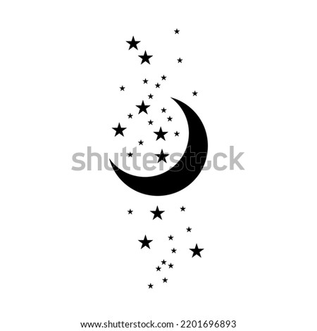 Magic moon and stars icon. Graphic elements for astrology. Boho witch and magic symbol. Black moon illustration isolated on white background. Vector EPS 10