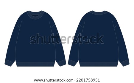 Blank Navy Blue Long Sleeve Sweater Template On White Background.Front And Back View, Vector File.