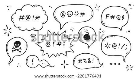 Swear word speech bubble set. Curse, rude, swear word for angry, bad, negative expression. Hand drawn doodle sketch style. Vector illustration Royalty-Free Stock Photo #2201776491