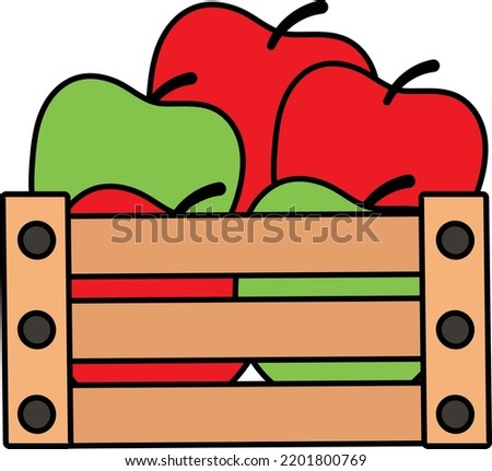 Red and Green Apples Vector Icon Design, Autumn or Fall activities Symbol, Dry weather Sign, Temperate climates Elements Stock illustration, Wooden Crate Fruit Basket Concept Royalty-Free Stock Photo #2201800769