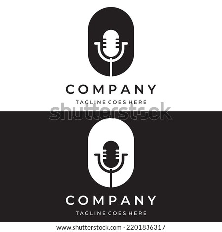 Podcast logo vector design with modern trendy microphone audio. Podcast for studio, interview, multimedia and web.