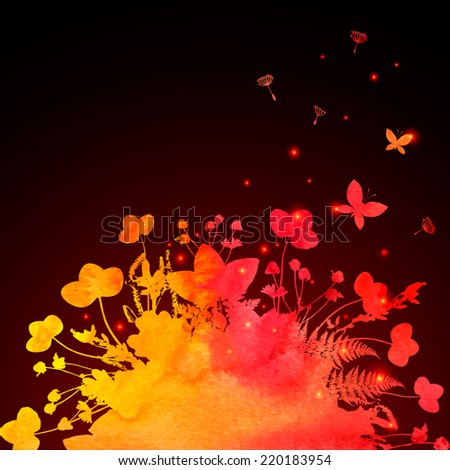 Watercolor painted vector fire flowers