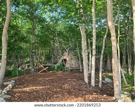 An old hut in the woods built to demonstrate native homes of the past.