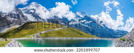 Fallbodensee under Eiger and Jungfrau Glaciers in Bernese Alps, Switzerland