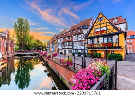 Colmar, Alsace, France. Petite Venice, water canal and traditional half timbered houses. Royalty-Free Stock Photo #2201915761