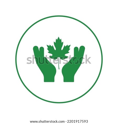 Hand holding in maple leaf icon  Circle version icon 