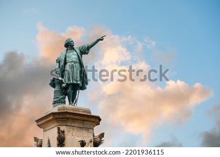 Columbus Statue and Cathedral, Parque Colon, Santo Domingo. Dominican Republic. Royalty-Free Stock Photo #2201936115
