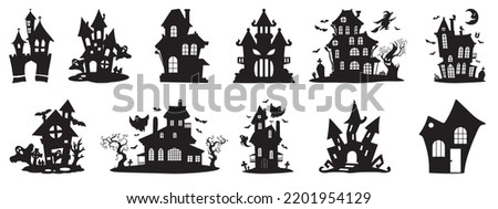 Haunted House silhouette collection. scary halloween  house bundle set. Royalty-Free Stock Photo #2201954129