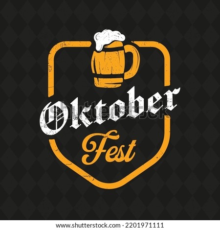 Oktoberfest hand drawn vector lettering and beer glass. Modern brush calligraphy. grunge background.