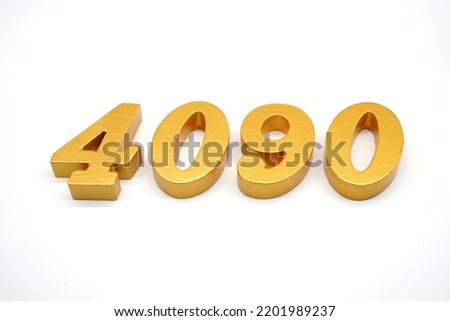   Number 4090 is made of gold-painted teak, 1 centimeter thick, placed on a white background to visualize it in 3D.                                  