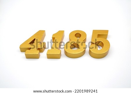   Number 4185 is made of gold-painted teak, 1 centimeter thick, placed on a white background to visualize it in 3D.                                     