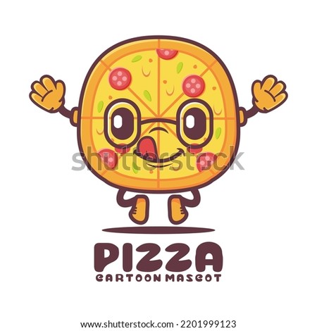 Pizza cartoon mascot. fast food vector illustration. isolated on a white background