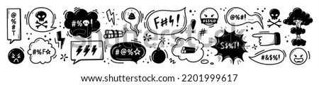 Set of speech bubbles of curses hand drawn in doodle style Royalty-Free Stock Photo #2201999617