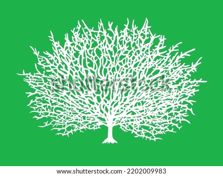 White silhouette of a tree on a green background hand drawn .Tree of life.Vector illustration.
