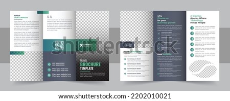 Trifold Travel Brochure Template, Creative and Professional Travel Agency Trifold Brochure Layout. Tri-fold Brochure Summer Travel and Catalog Vector Design Template Royalty-Free Stock Photo #2202010021