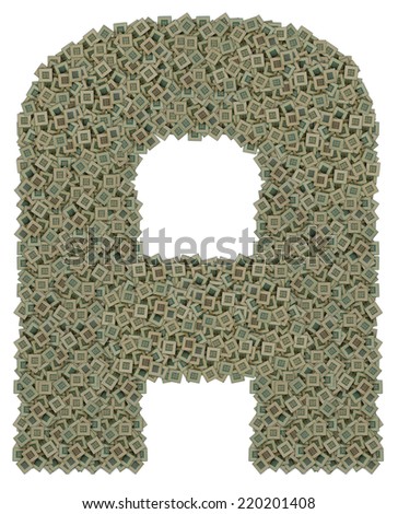 letter A made of made of huge amount of old and dirty microprocessors, isolated on white background