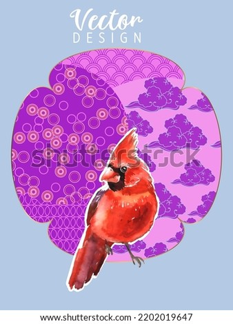Cover template set with Patterns in Modern Style geometric ornate shapes with Cardinal bird. Cardinal birds are a symbol of Christmas. Visual drawing of ad poster or banner.
