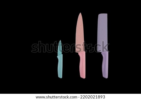 Set ceramic kitchen knife on a black background