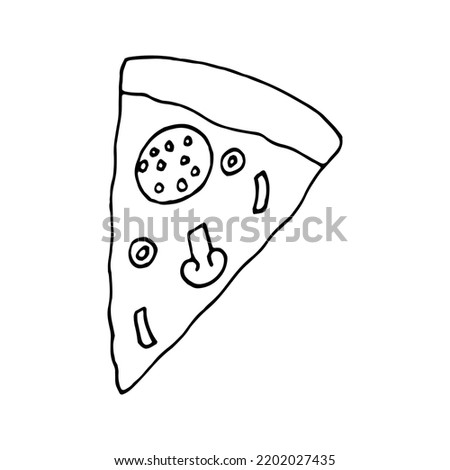 pizza piece hand drawn in doodle style. icon, sticker, menu.