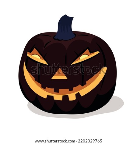 pumpkin for halloween, gloomy sinister smile, isolated flat illustration