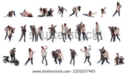 Set of many scary zombies on white background Royalty-Free Stock Photo #2202037485